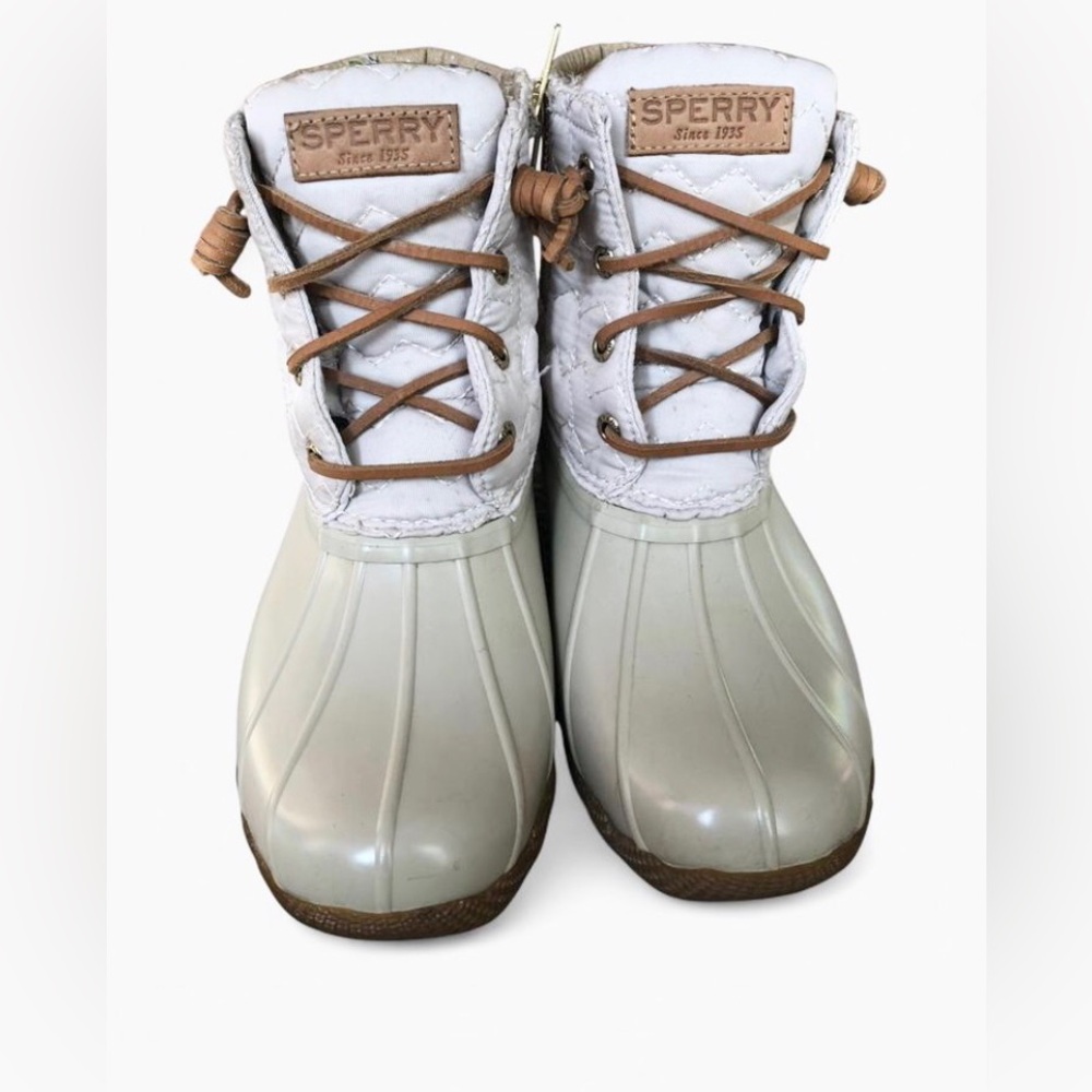 Sperry Women’s Saltwater Chevron Quilt Duck Boots Ivory Size 7.5
